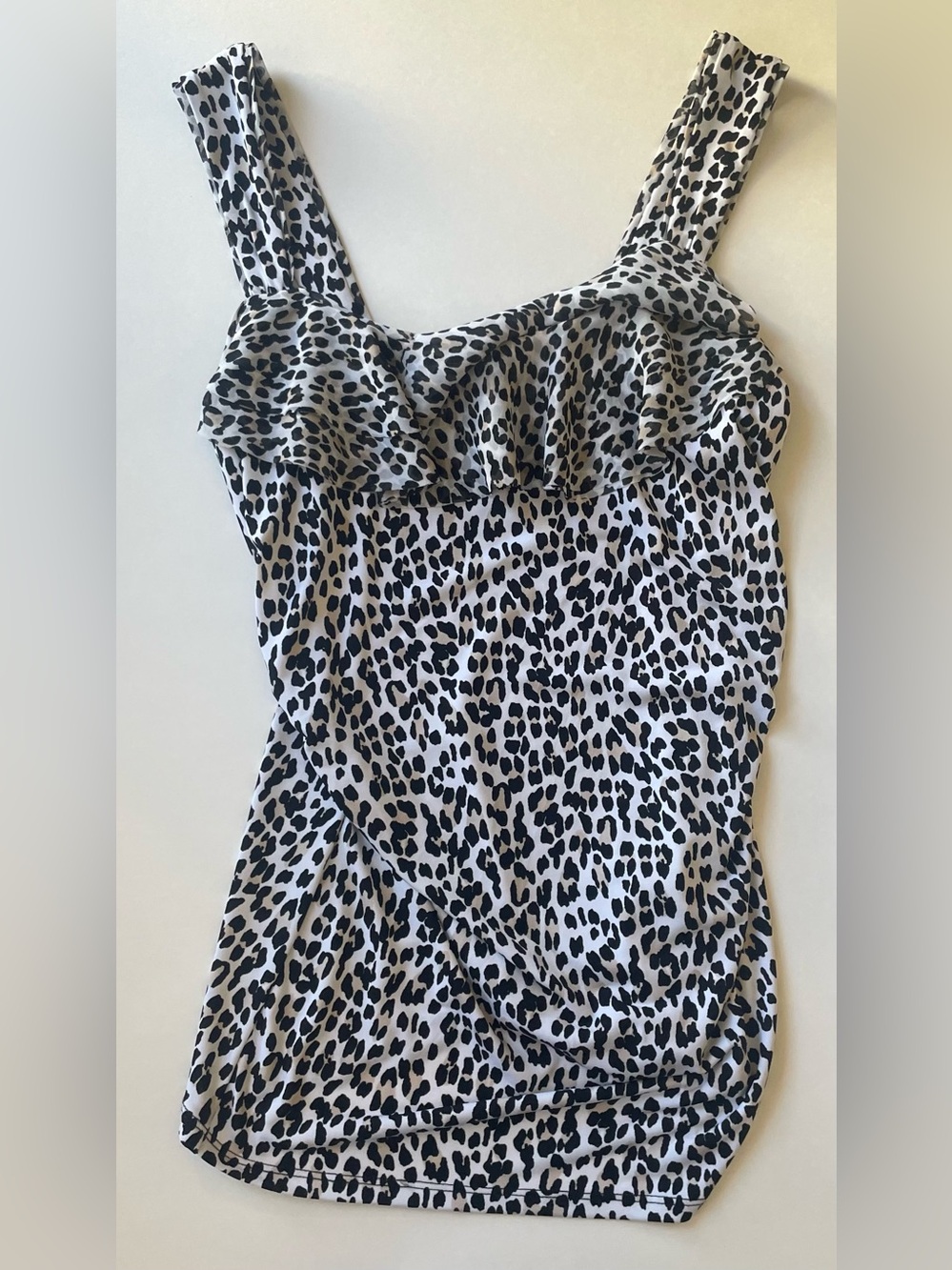 White House Black Market Leopard Print Ruffle Tank Top